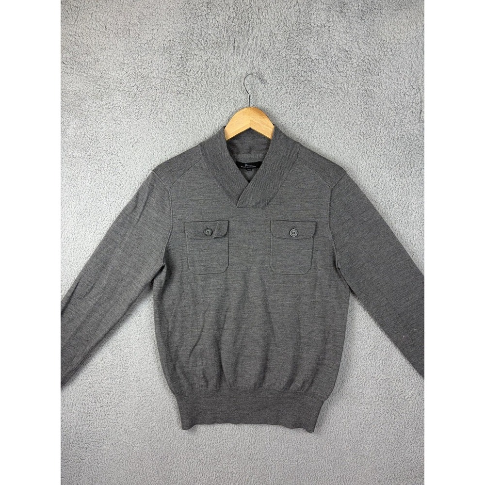 Marc Anthony Sweater Mens Medium Gray Merino Wool Blend Shawl Collar Pullover
